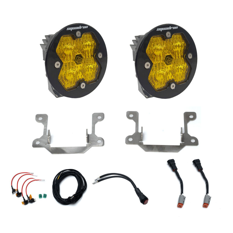 Ram 3500 Fog Light Pocket Kit - Baja Designs - Squadron Sport 2.0 (Wide Cornering) - Baja Amber - `19-`25